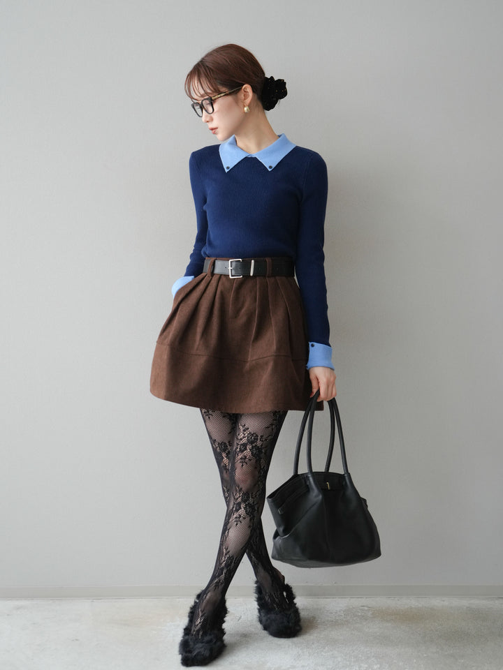 [予約]ベルト付インパンコーデュロイタックフレアスカート/brown