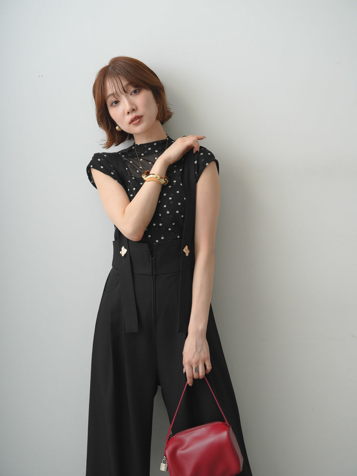 [予約]プチネックドットシアートップス/black