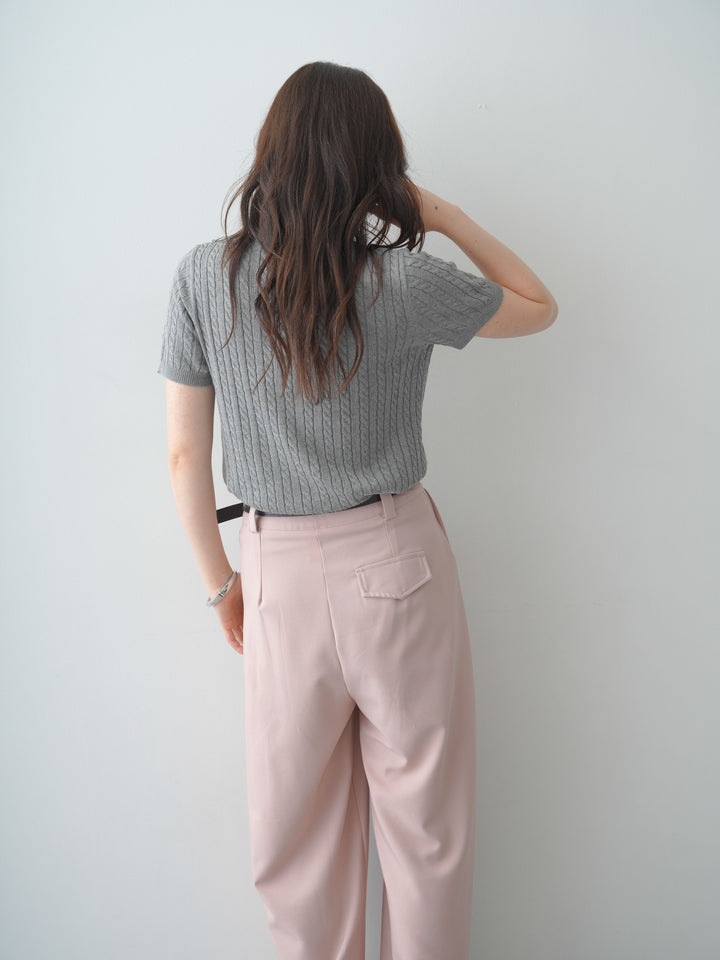 [SET]ヘンリーケーブルハーフニットトップス+選べるアクセセット(2set)