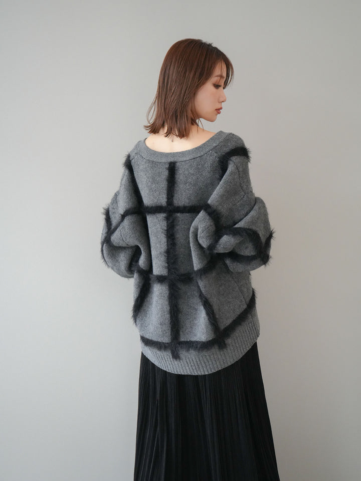 [予約]ミックスシャギーチェックカーディガン/charcoal