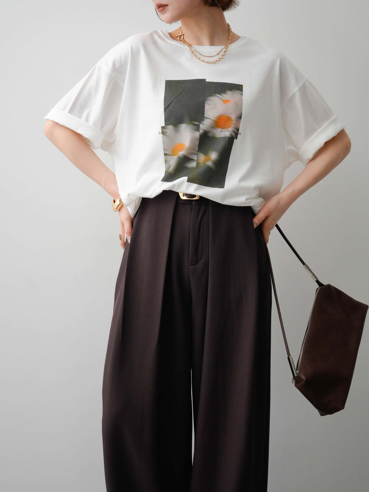 [SET]フラワーフォトTEE+ベルトループデザインワイドパンツ(2set)