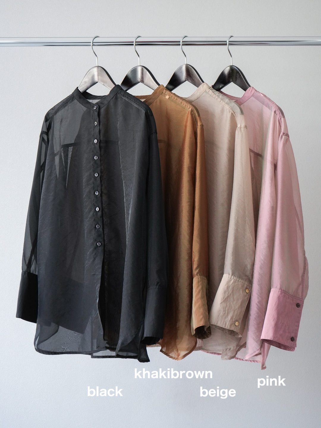 [SET] 亮面透視立領襯衫 + 透視格紋寬鬆褲 (2 件套)