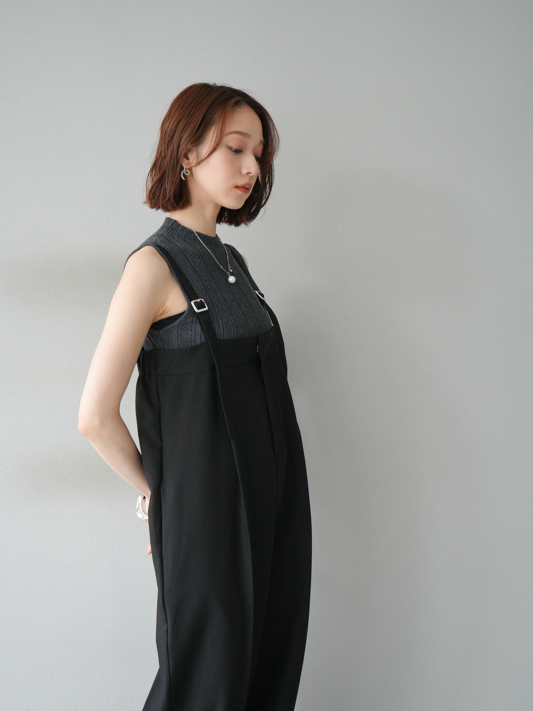 [予約]スリーブレスランダムリブニットトップス/グレー