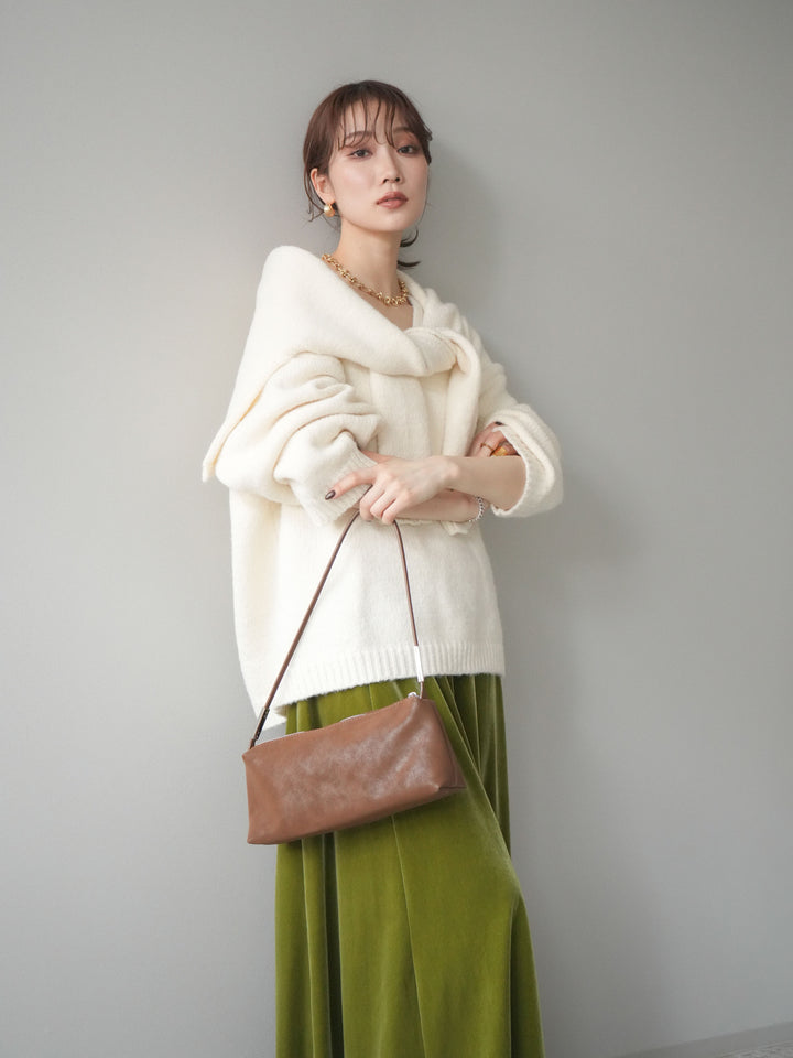 [予約]ストール付きVネックニットプルオーバー/white