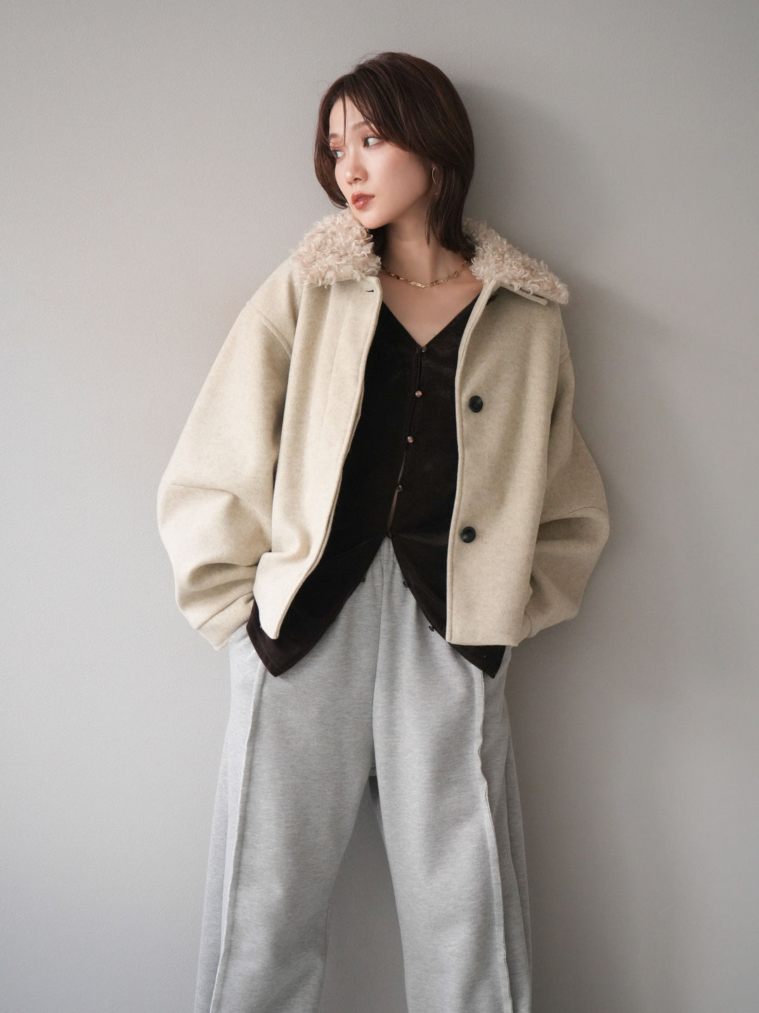 [予約]ロービングボアえりブルゾン/ivory