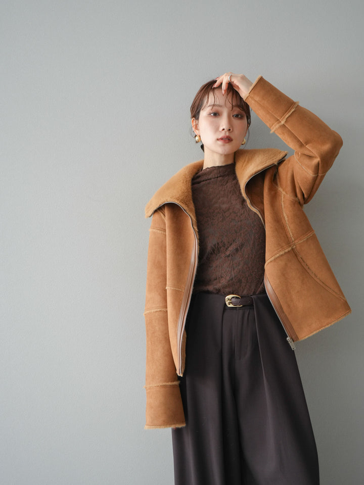 [予約]スタンドカラームートンZIPジャケット/camel