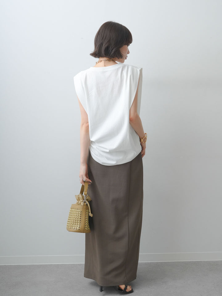 [SET]ショルダータックノースリーブオーバーTEE+ショルダータックノースリーブオーバーTEE+クレープデシンフラップ付きストレートスカート(3set)