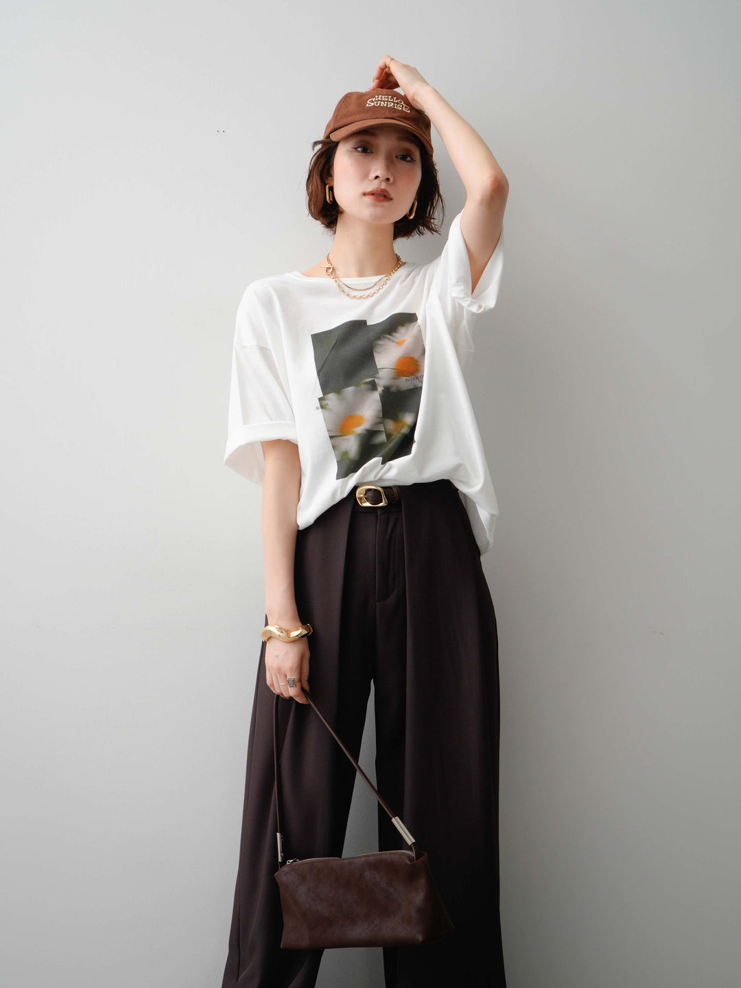 [SET]フラワーフォトTEE+ベルトループデザインワイドパンツ(2set)
