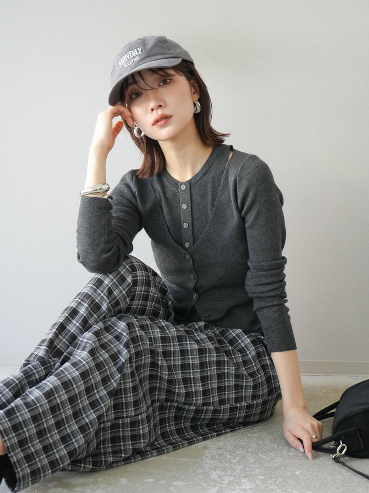 [予約]レイヤードデザインニットカーディガン/チャコール