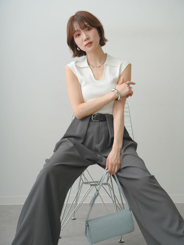 [予約]スキッパーフレンチニットトップス/white