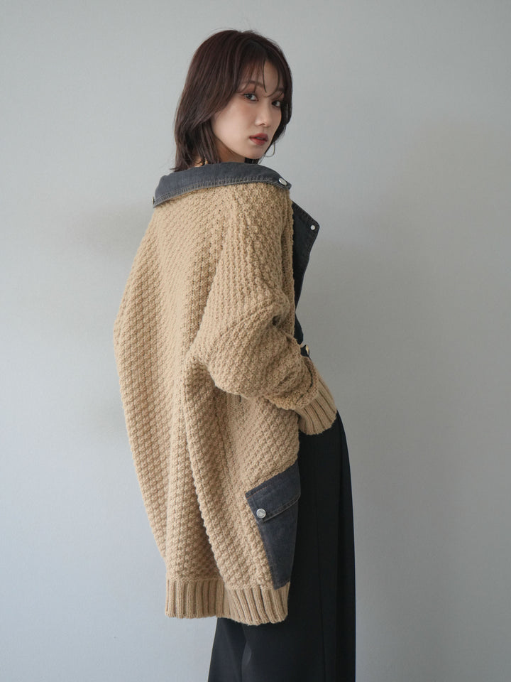 [SET]デニム襟レイヤードニットジャケット+デニム襟レイヤードニットジャケット(2set)