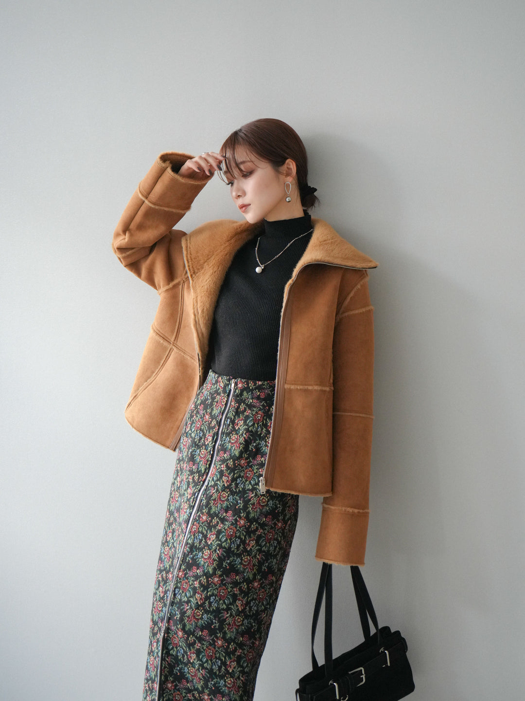 [予約]スタンドカラームートンZIPジャケット/camel