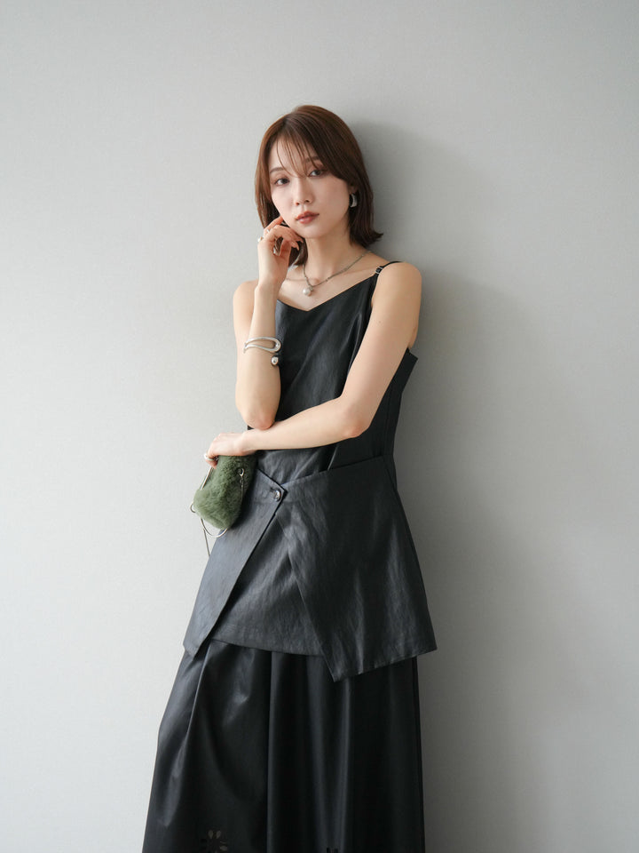 [予約]レイヤードレザーキャミソールチュニック/ブラック