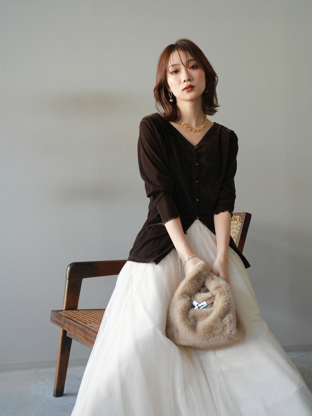 [予約]ベロアカーディガン/brown