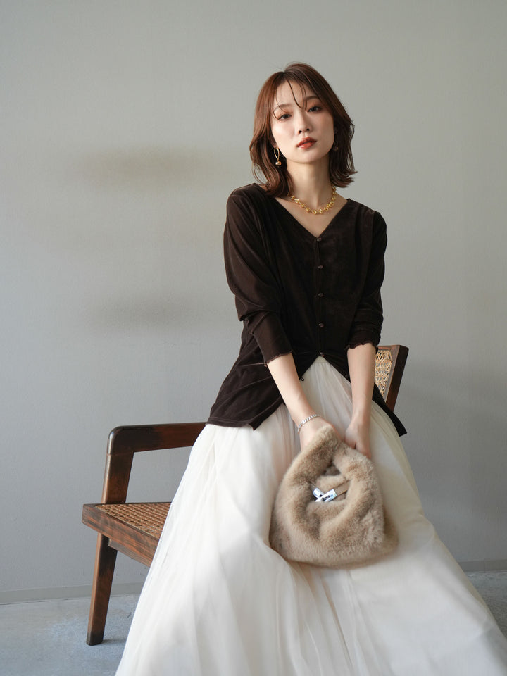 [予約]ベロアカーディガン/brown