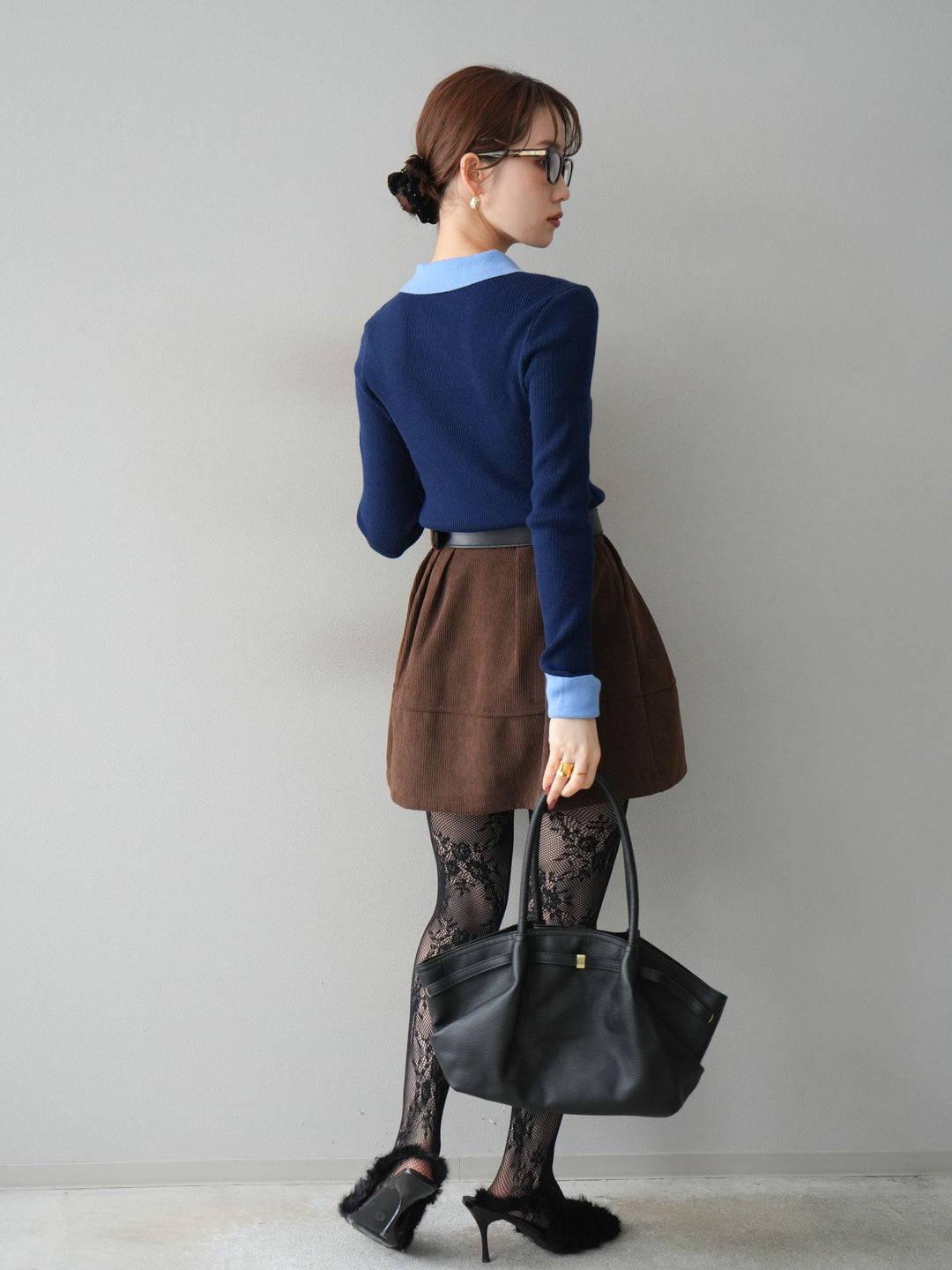 [予約]ベルト付インパンコーデュロイタックフレアスカート/brown