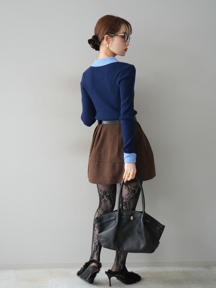 [予約]ベルト付インパンコーデュロイタックフレアスカート/brown