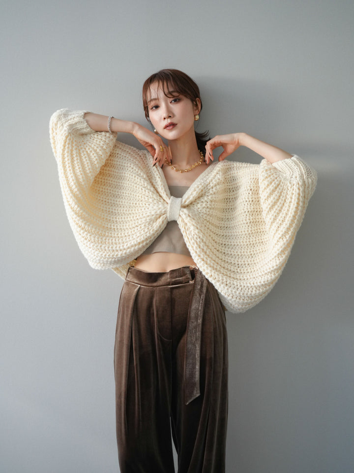 [予約]ローゲージ畦編みドルマンニットボレロ/ivory