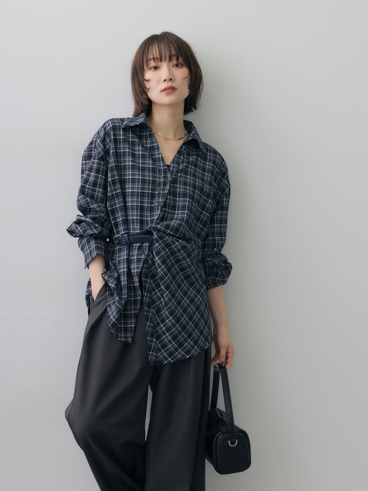 [予約]ベルテッドドレープシャツ/navy