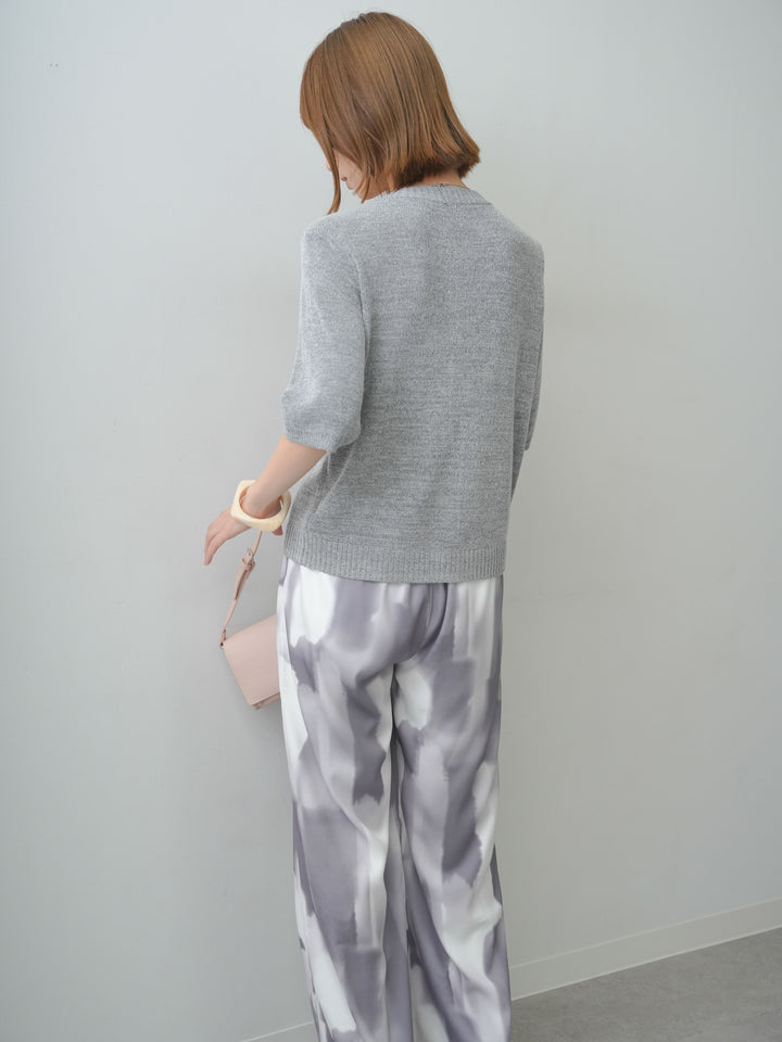 [SET]ダブルポケット半袖ニットカーディガン+水彩柄ドレープイージーパンツ(2set)
