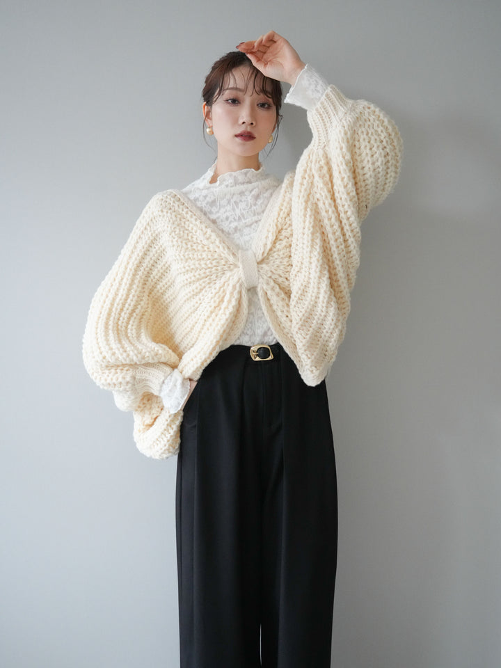 [SET]ローゲージ畦編みドルマンニットボレロ+選べるアクセセット(2set)