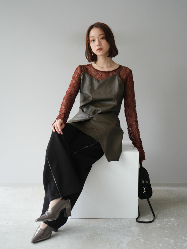 [予約]レイヤードレザーキャミソールチュニック/ブラウン