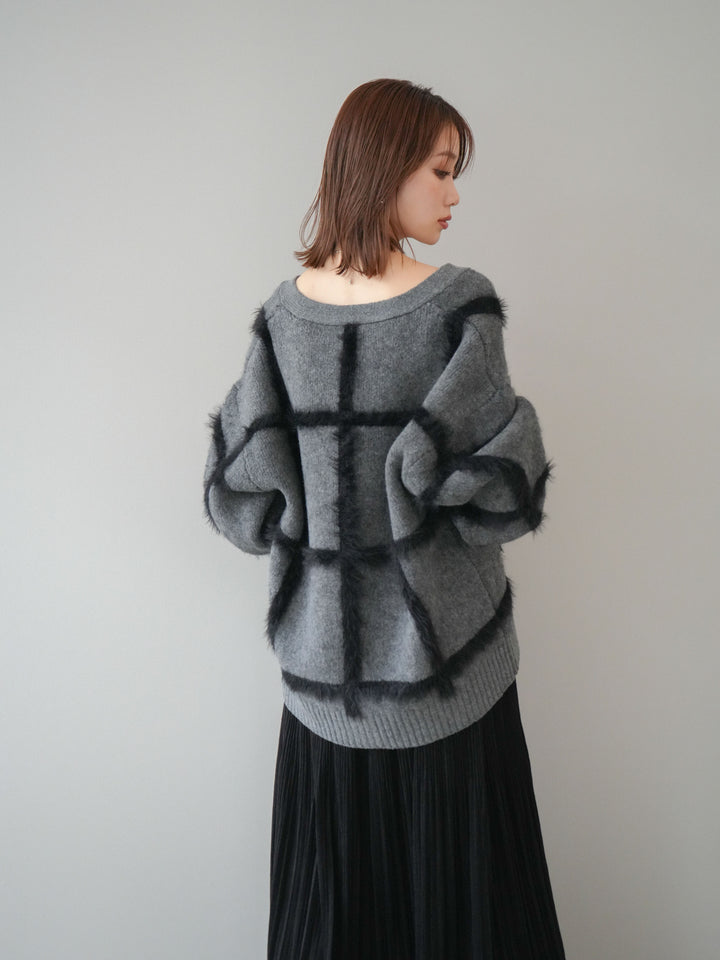 [予約]ミックスシャギーチェックカーディガン/charcoal