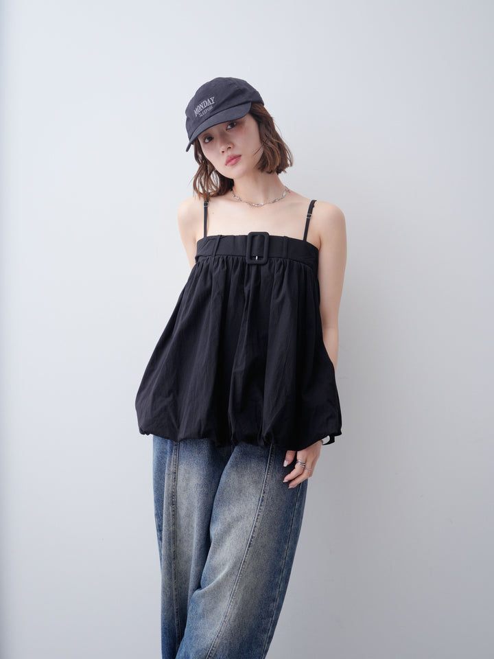 [予約]バックル付バルーンキャミトップス/black