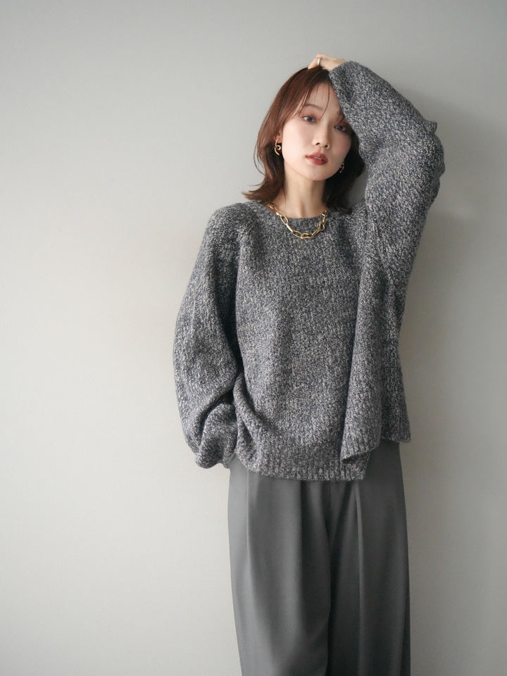 [予約]クルーネック畦編みミックスニット/navy