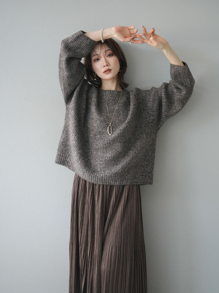 [予約]クルーネック畦編みミックスニット/brown