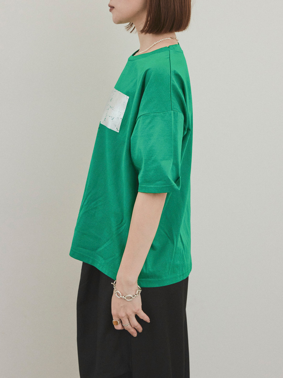 [予約]箔プリントドライタッチコットンTEE /グリーン