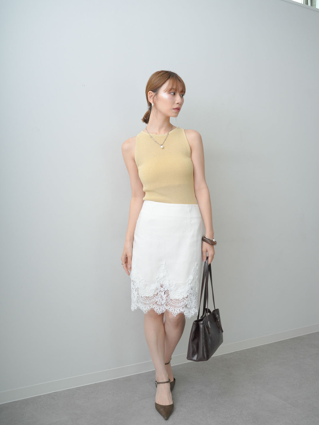 [SET]バックスリットニットタンクトップ+スカラップレーススカート(2set)