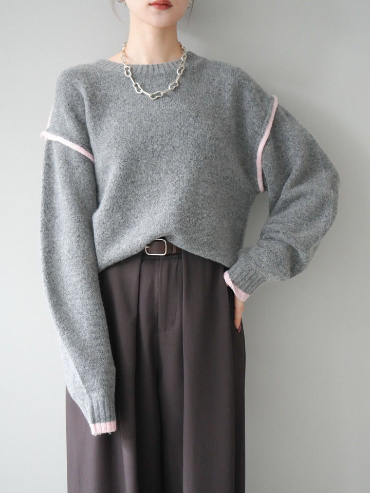[予約]バイカラーパイピングニットプルオーバー/gray
