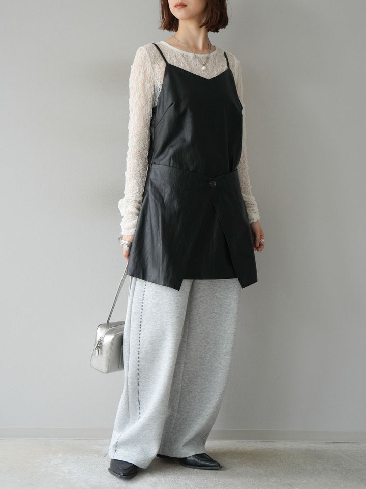 [予約]レイヤードレザーキャミソールチュニック/ブラック