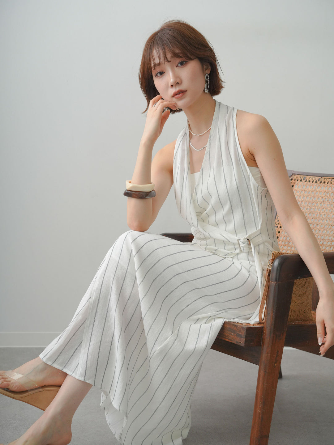 [SET]ストライプカシュクールジレ+選べるアクセセット(2set)