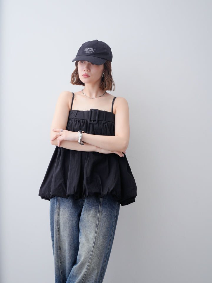 [予約]バックル付バルーンキャミトップス/black
