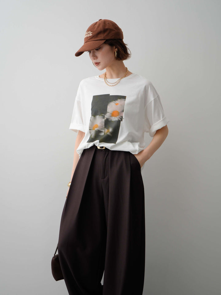 [SET]フラワーフォトTEE+ベルトループデザインワイドパンツ(2set)
