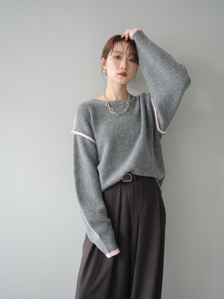 [予約]バイカラーパイピングニットプルオーバー/gray