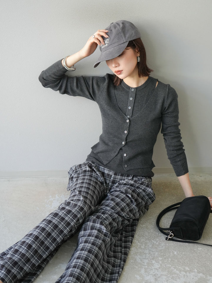 [予約]レイヤードデザインニットカーディガン/チャコール