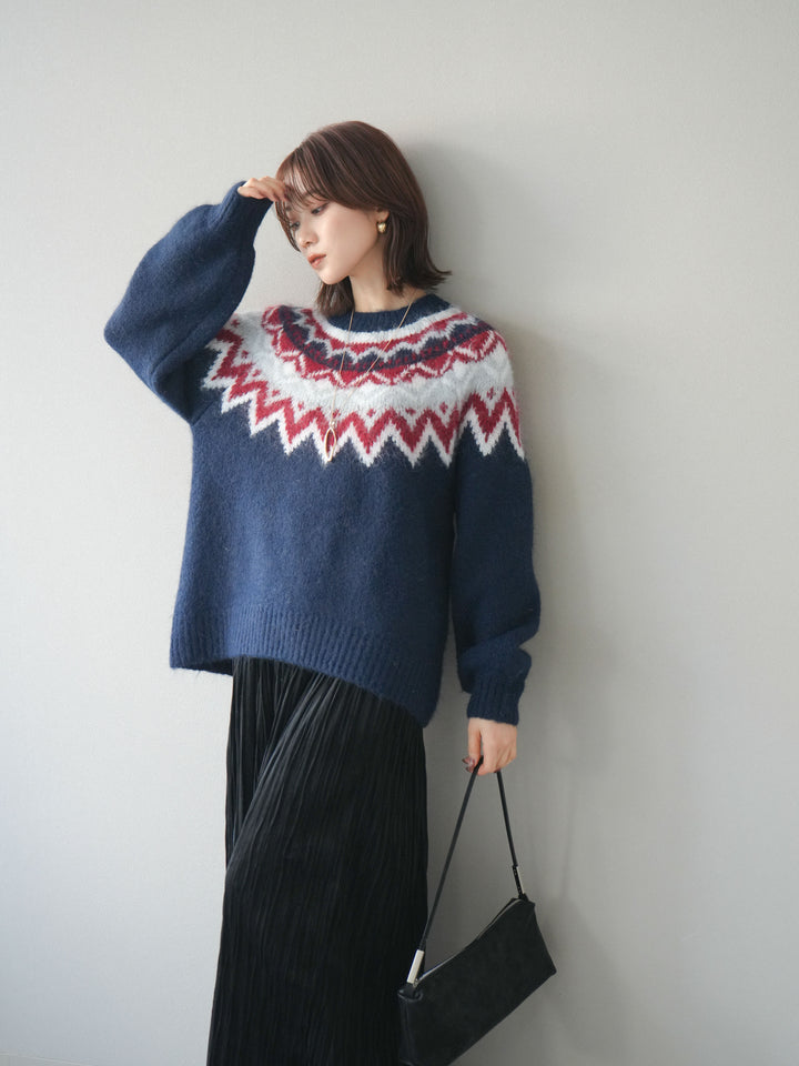 [予約]求心柄オーバーニットプルオーバー/navy