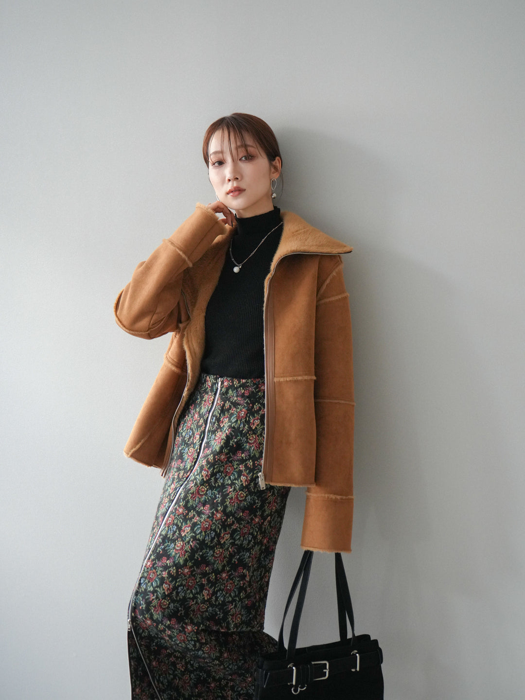 [予約]スタンドカラームートンZIPジャケット/camel