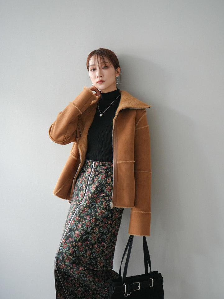 [予約]スタンドカラームートンZIPジャケット/camel