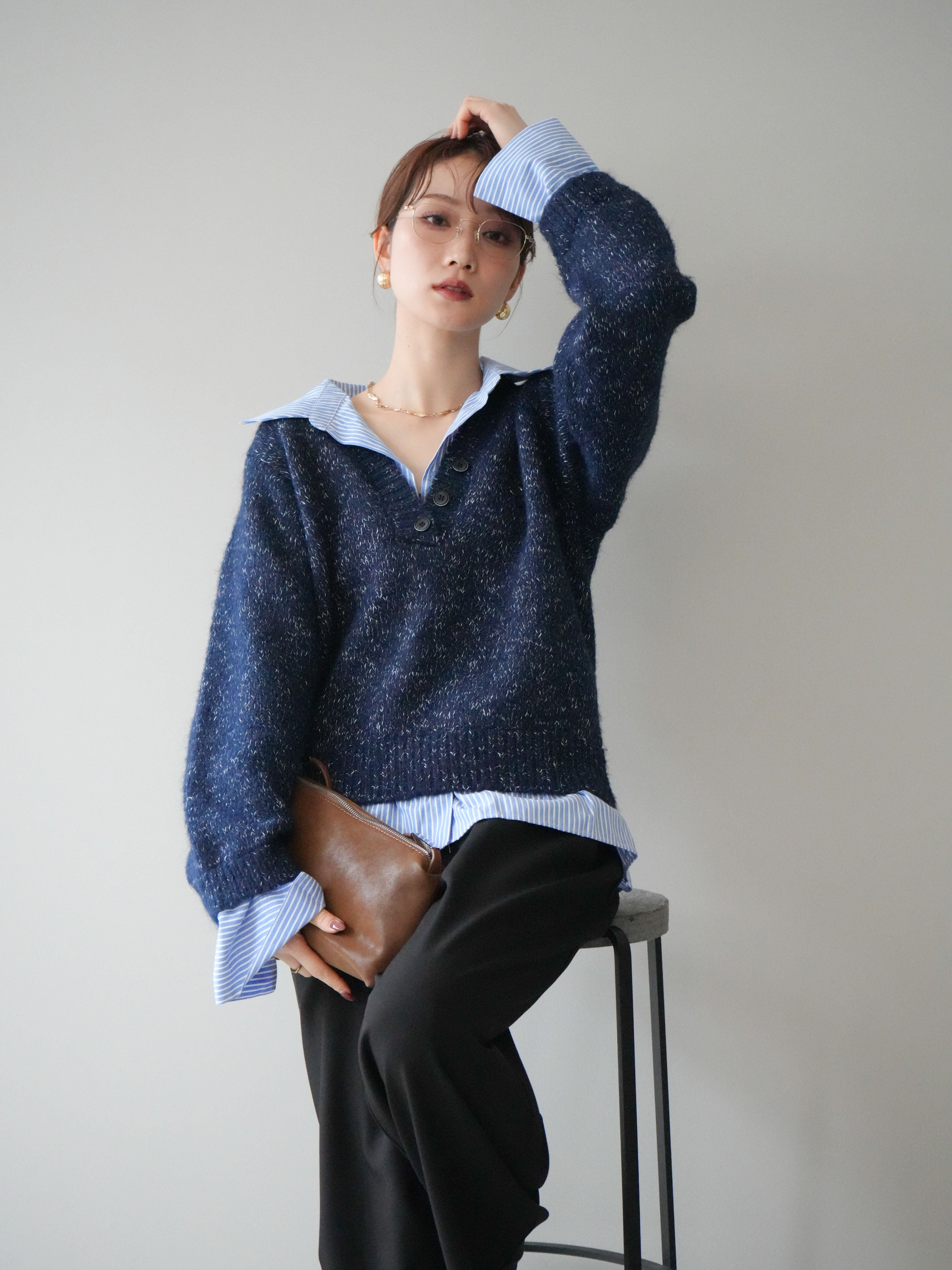 MaisonMargiela マルジェラ ストライプ シャツ ニットXLネイビー MaisonMargiela マルジェラ ストライプ シャツ ニットXLネイビー 楽天