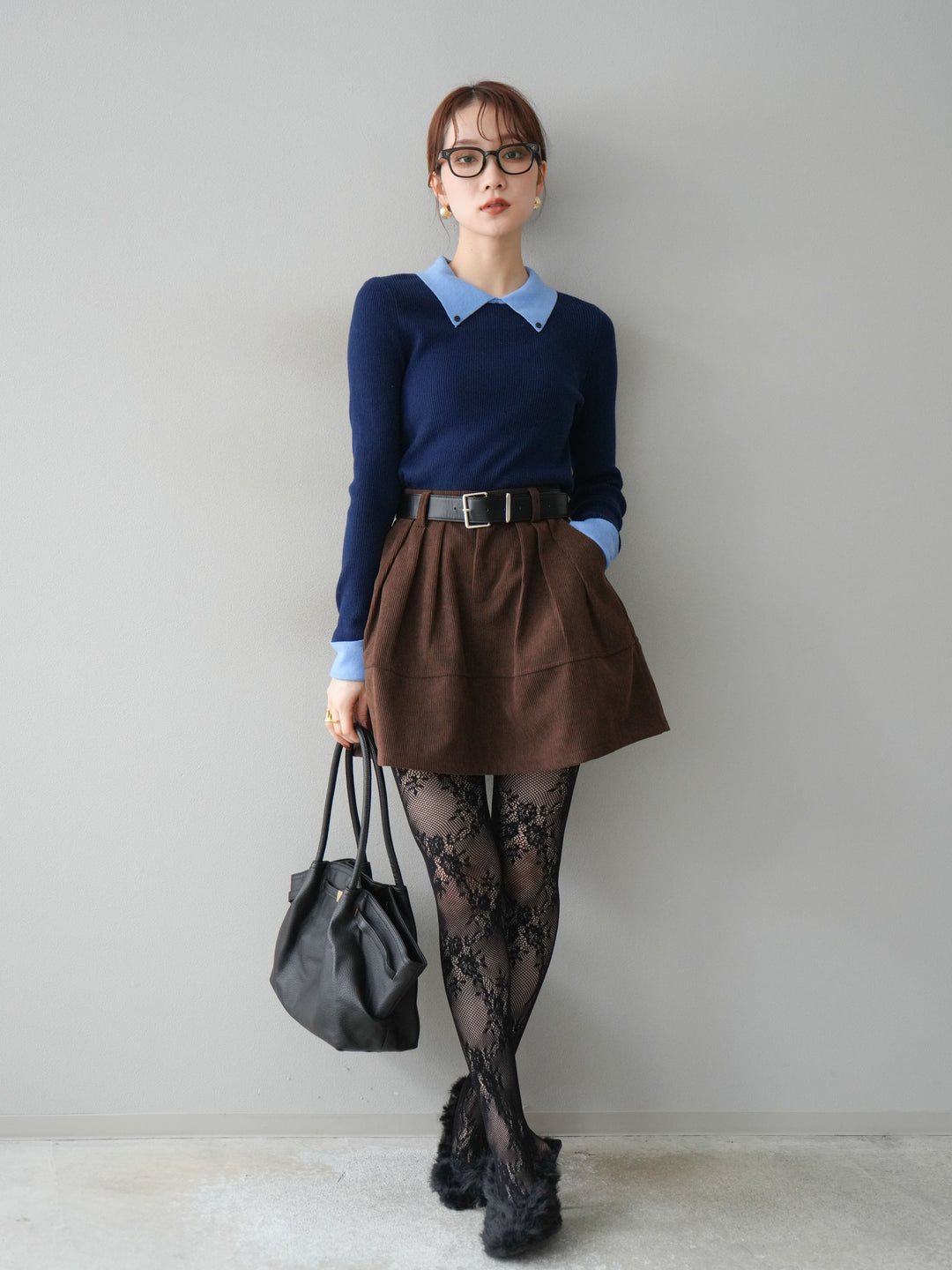 [予約]ベルト付インパンコーデュロイタックフレアスカート/brown