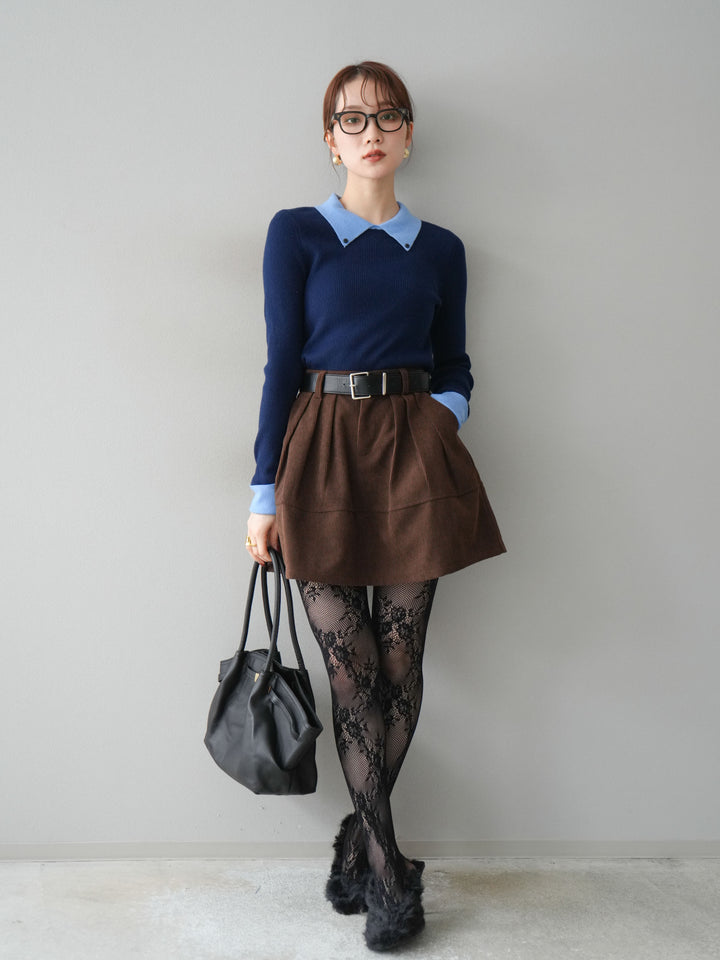 [予約]ベルト付インパンコーデュロイタックフレアスカート/brown