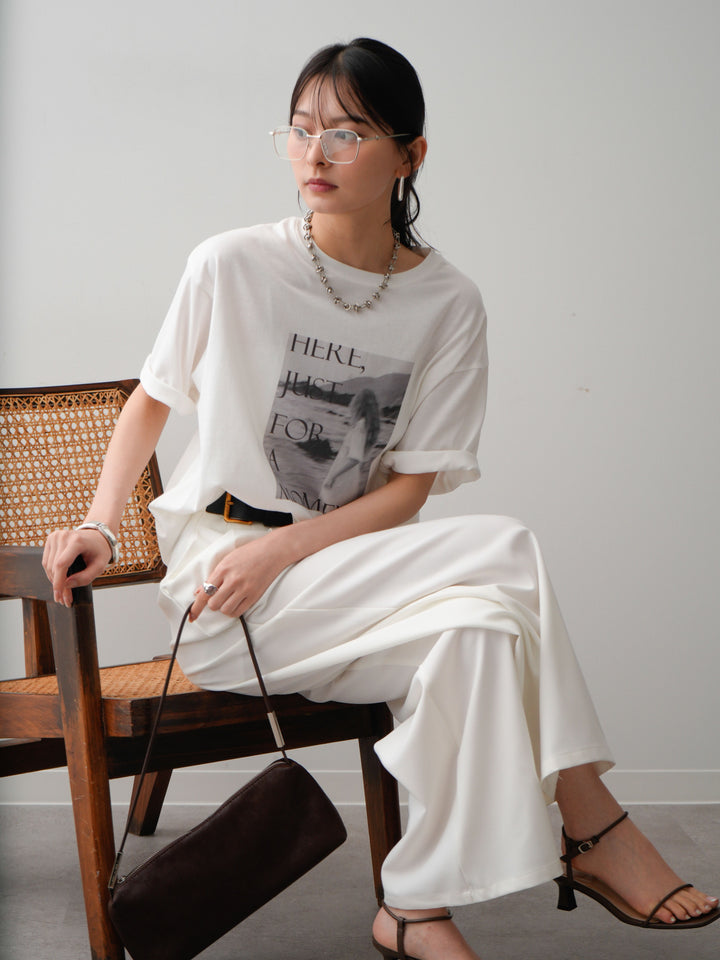 [SET]フォトプリントロゴTEE+アシンメトリーベルトタックワイドパンツ(2set)