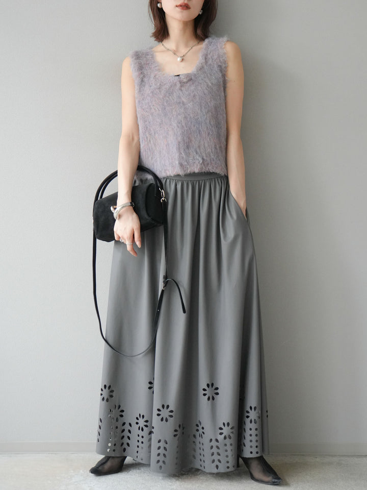 [予約]フラワーパンチングレザースカート/グレー