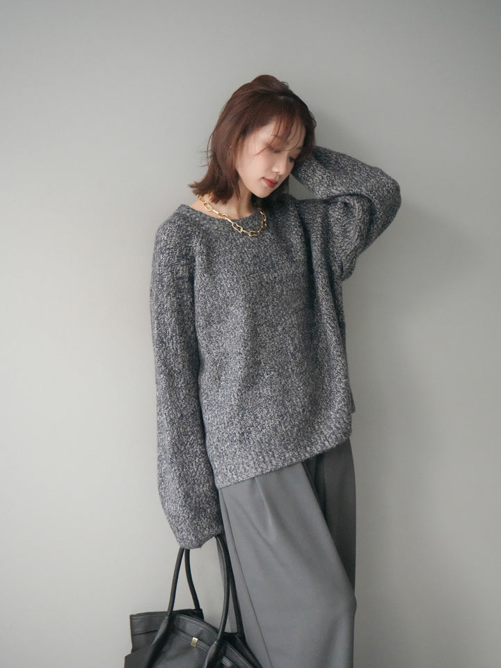 [予約]クルーネック畦編みミックスニット/navy