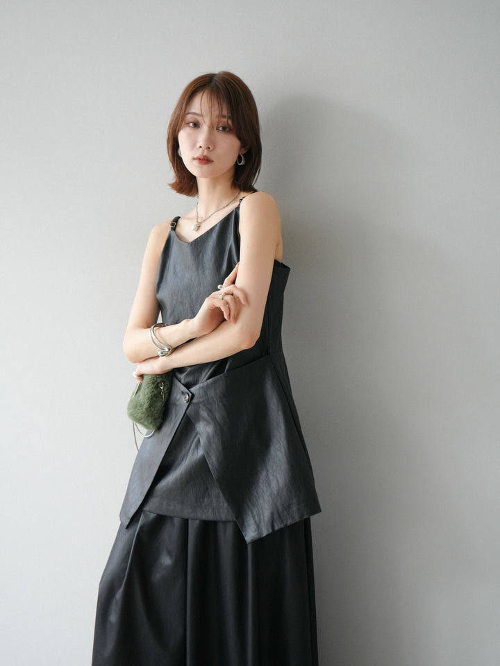 [予約]レイヤードレザーキャミソールチュニック/ブラック