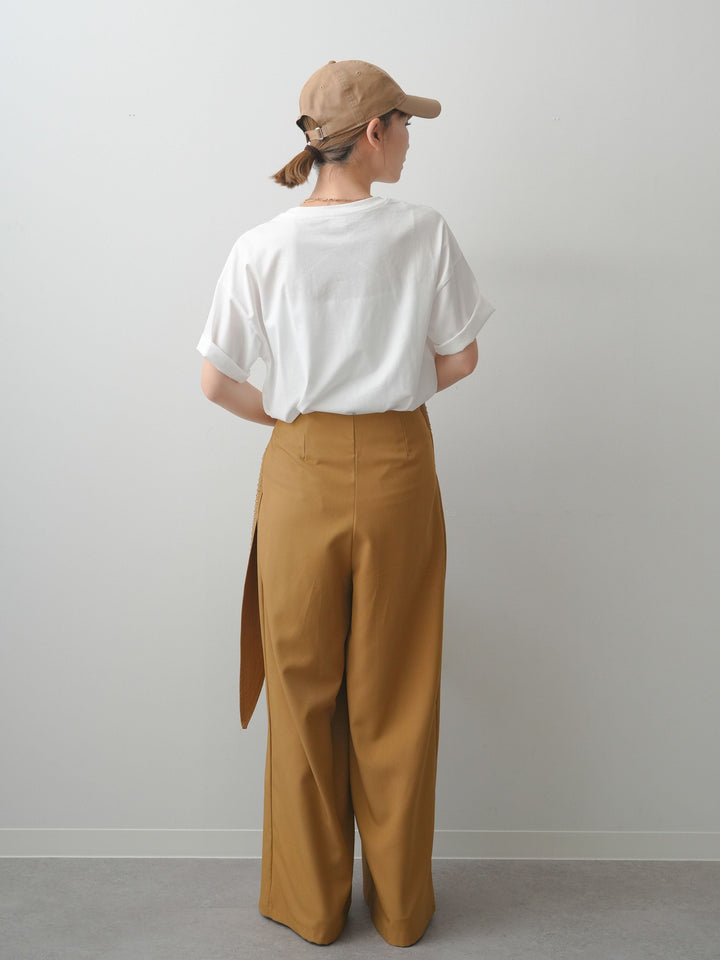 [SET]箔プリントボックスTEE+ビジューベルトタックワイドパンツ(2set)